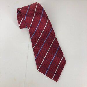 Balmain Paris Mens Silk Tie Burgundy Red Windowpane Check Plaid Designer Necktie